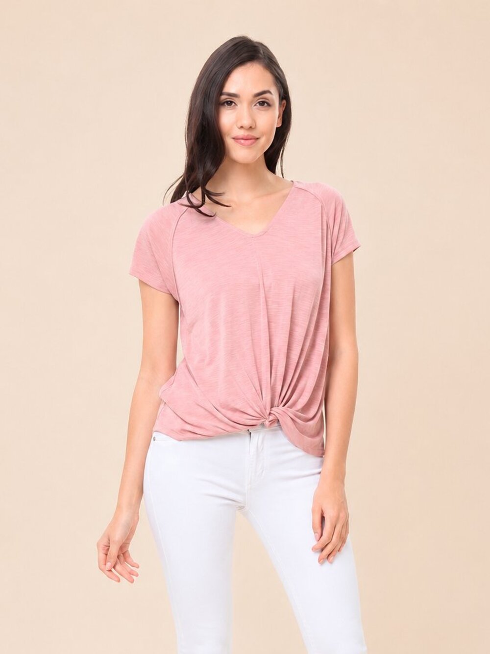 A536-C • Blush Premium Modal Twist Front V-Neck Tee